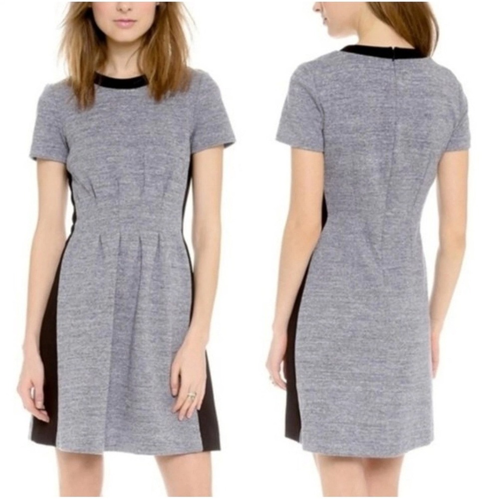 Madewell Parkline Fit and Flare Dress Womens Size 2 Grey Black Mini Short Sleeve